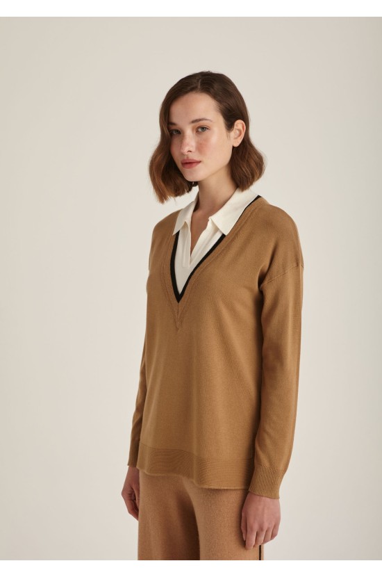 Camel Blouse With Collar