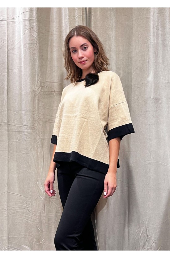 Camel Blouse With Black