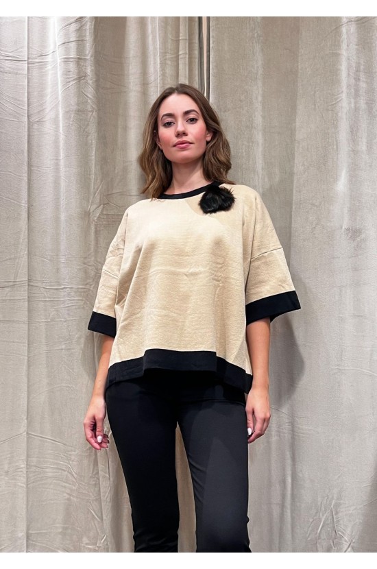 Camel Blouse With Black