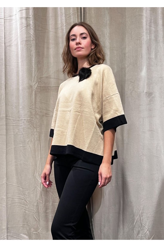 Camel Blouse With Black