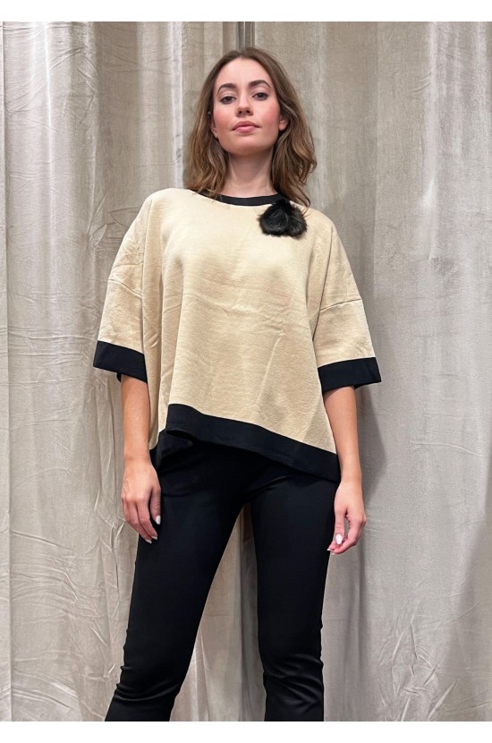 Camel Blouse With Black