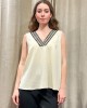 Sleeveless Blouse Ecru with V and embroidery