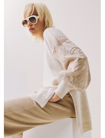 Ecru Blouse with Embossed Sleeves Ecru Blouse with Embossed Sleeves