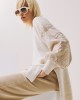 Ecru Blouse with Embossed Sleeves