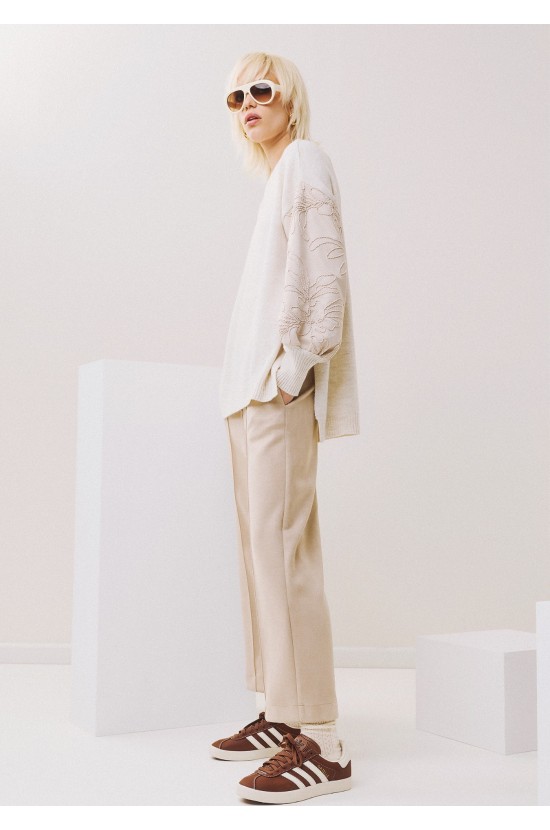 Ecru Blouse with Embossed Sleeves