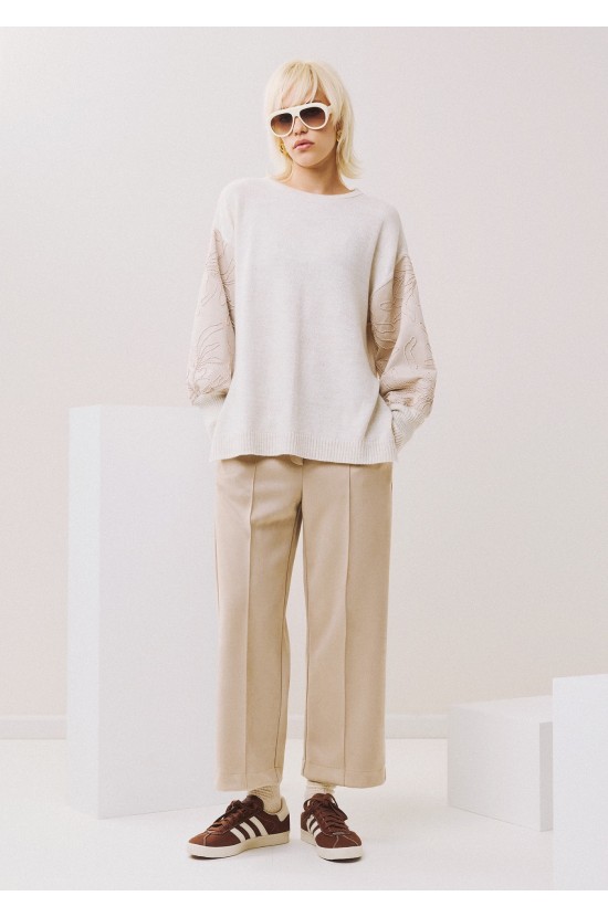 Ecru Blouse with Embossed Sleeves