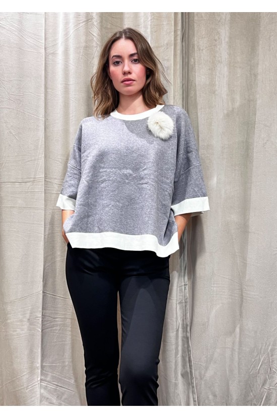 Grey Blouse With White