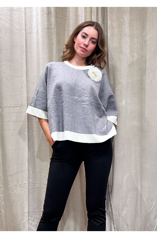 Grey Blouse With White