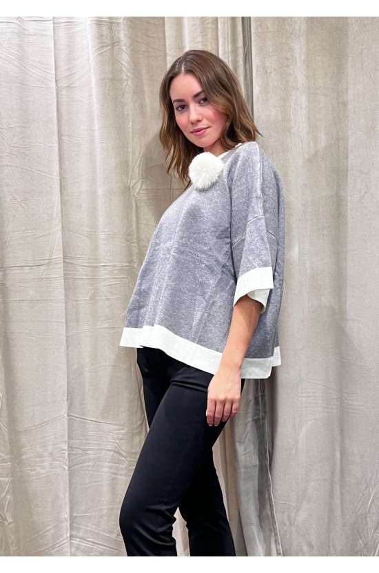 Grey Blouse With White