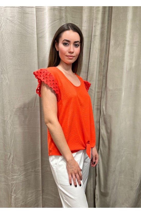 Coral Blouse With Design On Sleeve