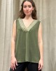 Sleeveless Olive Blouse with V and embroidery