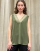 Sleeveless Olive Blouse with V and embroidery