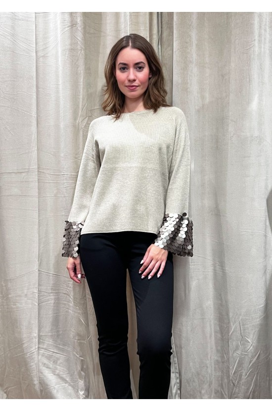 Beige Knitted Blouse With sequins