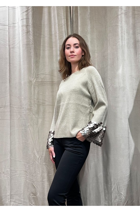 Beige Knitted Blouse With sequins