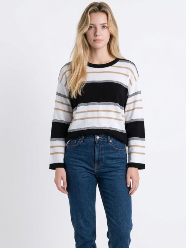 Πλεκτή Ριγέ Μπλούζα Με Μακριά Μανίκια