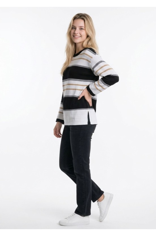 Πλεκτή Ριγέ Μπλούζα Με Μακριά Μανίκια