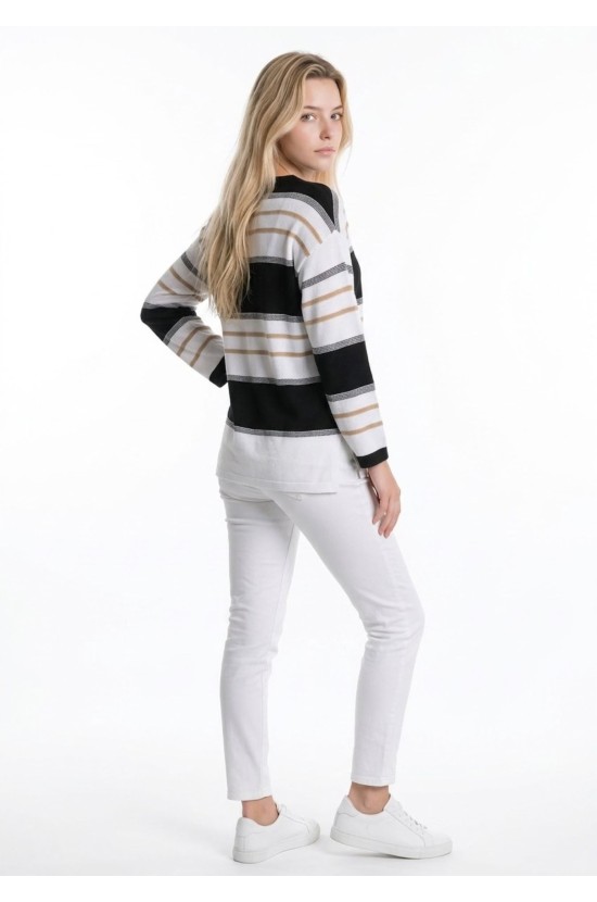 Πλεκτή Ριγέ Μπλούζα Με Μακριά Μανίκια