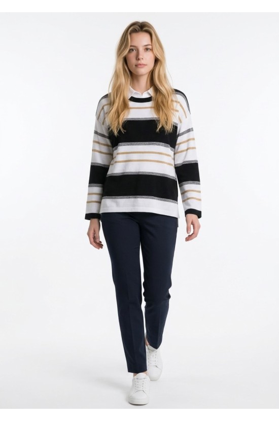 Πλεκτή Ριγέ Μπλούζα Με Μακριά Μανίκια