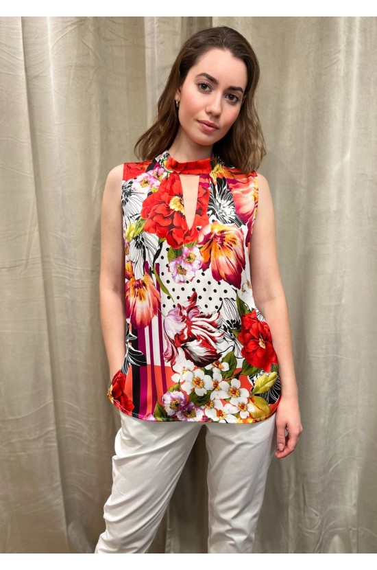 Satin Blouse With Red Flowers