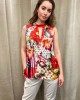 Satin Blouse With Red Flowers