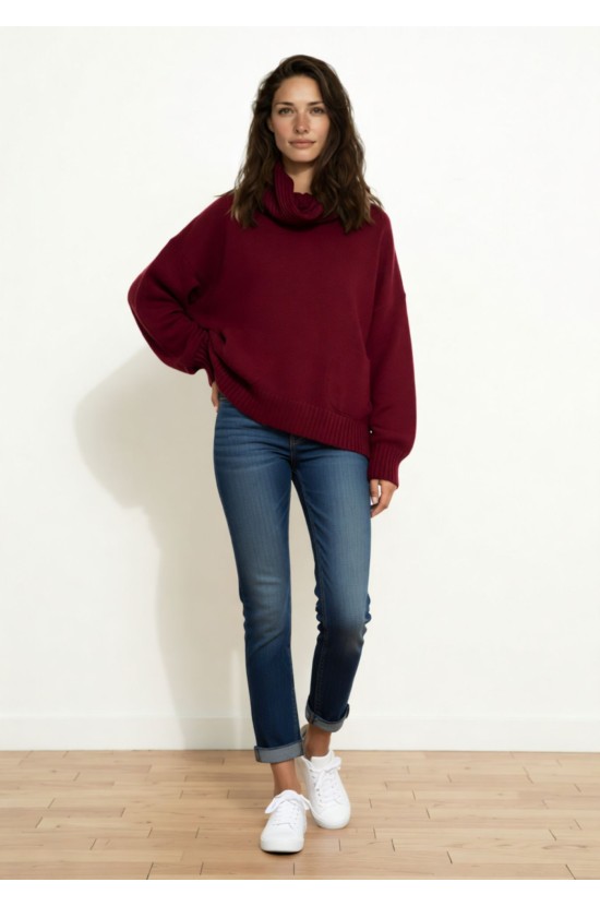 Oversized Πλεκτή Μπλούζα με Ζεστό Λαιμό Oversized Πλεκτή Μπλούζα με Ζεστό Λαιμό