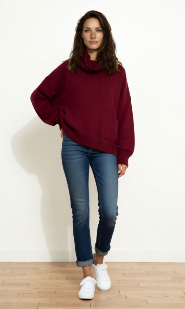 Oversized Πλεκτή Μπλούζα με Ζεστό Λαιμό