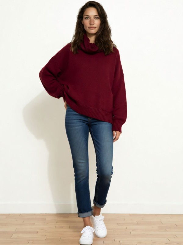 Oversized Πλεκτή Μπλούζα με Ζεστό Λαιμό