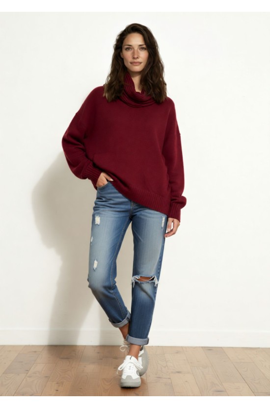 Oversized Πλεκτή Μπλούζα με Ζεστό Λαιμό Oversized Πλεκτή Μπλούζα με Ζεστό Λαιμό