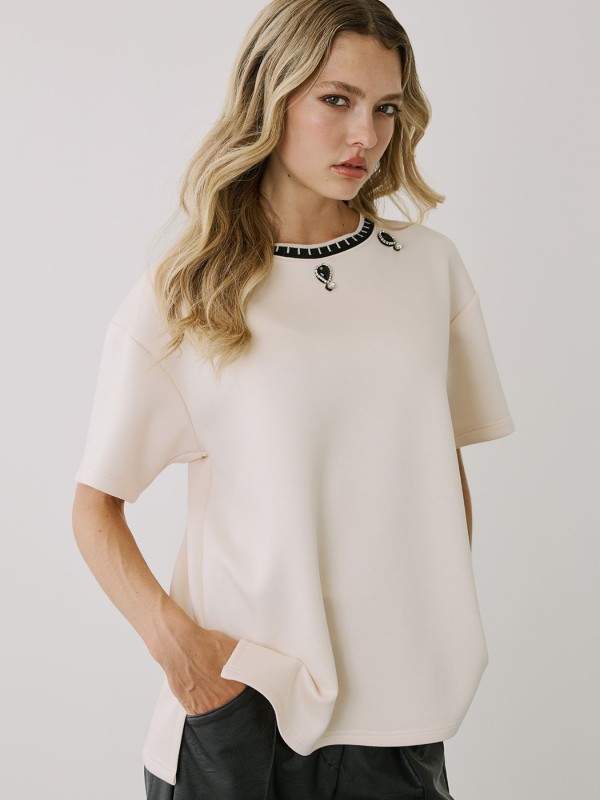 Μπλούζα Εκρού Με Πέτρες