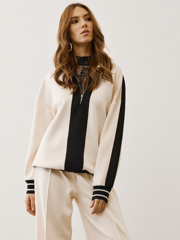 Μπλούζα με Ρίγες Αντίθεσης & Φερμουάρ