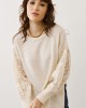 Πλεκτή Μπλούζα Εκρού με Δαντέλα