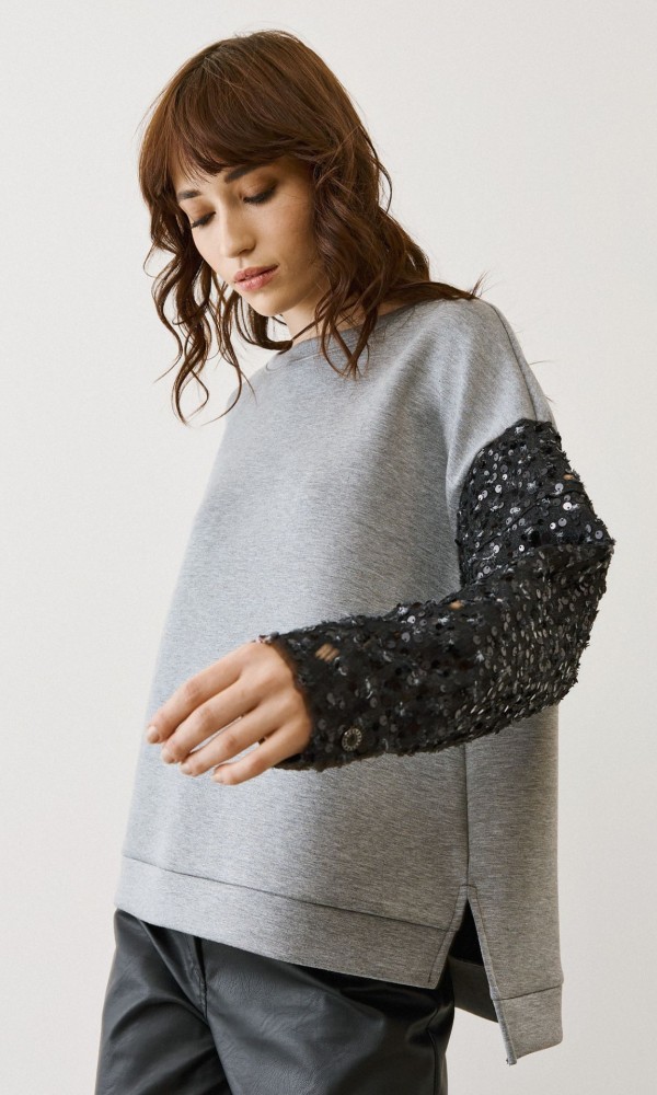 Grey Sweatshirt with Sequins Grey Sweatshirt with Sequins