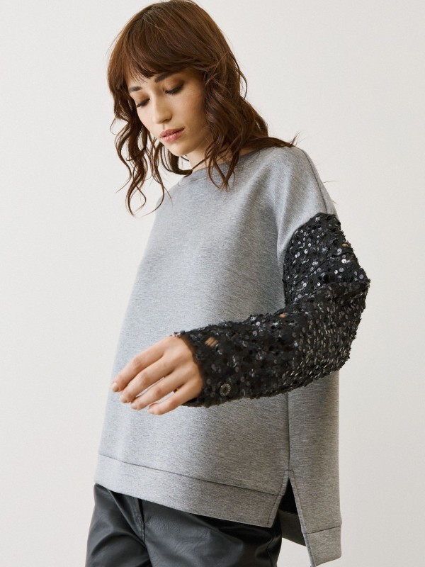 Γκρι Φούτερ Μπλούζα Με Παγιέτες Γκρι Φούτερ Μπλούζα Με Παγιέτες