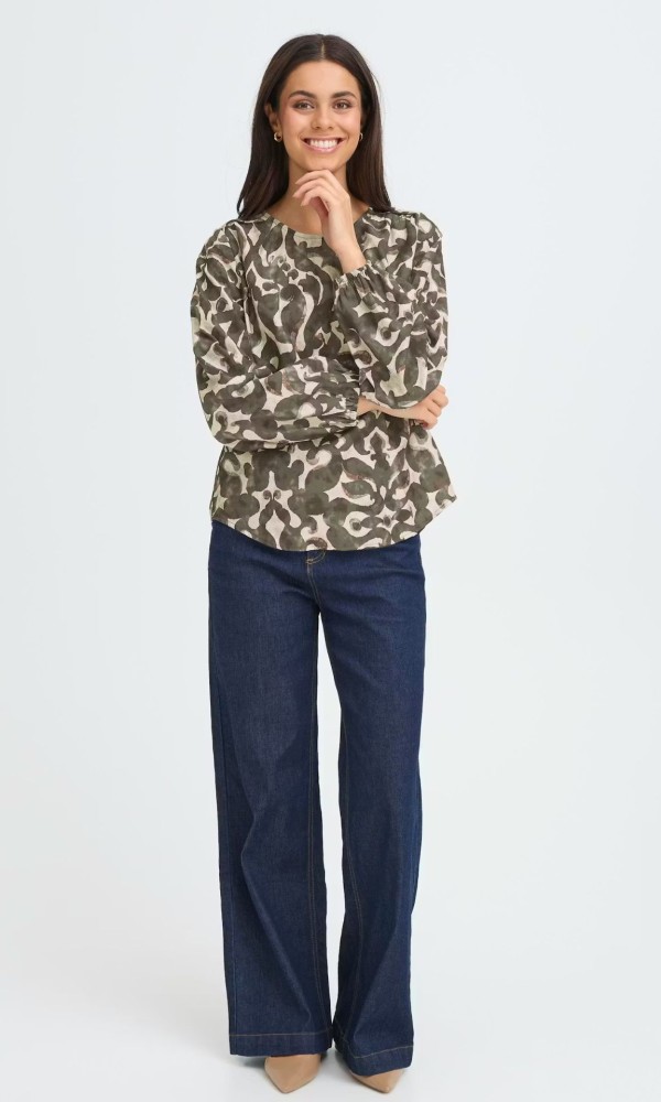 Μπλούζα Λαδί Με Εμπριμέ Σχέδιο