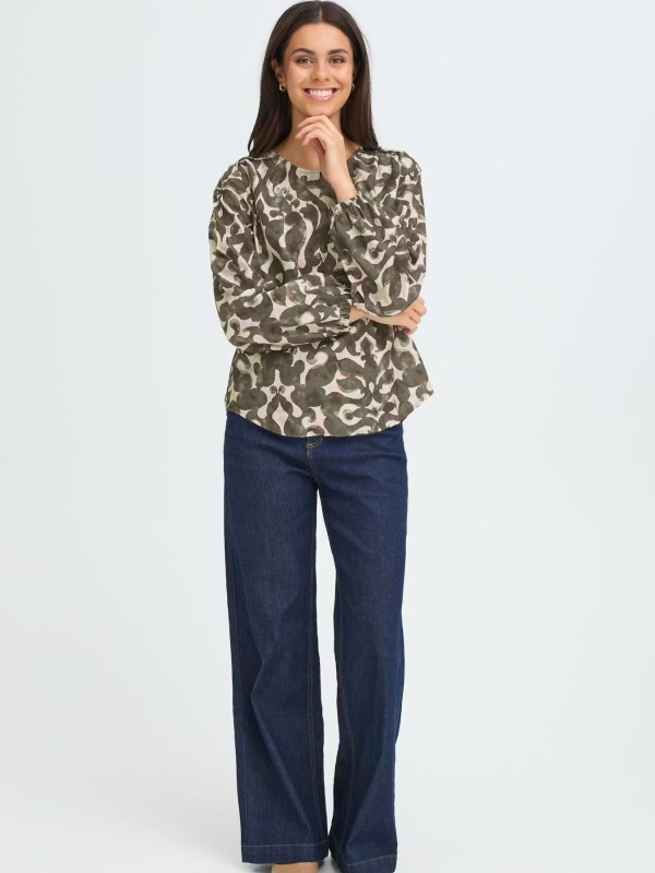 Olive-Green Blouse with an Embroidered Design