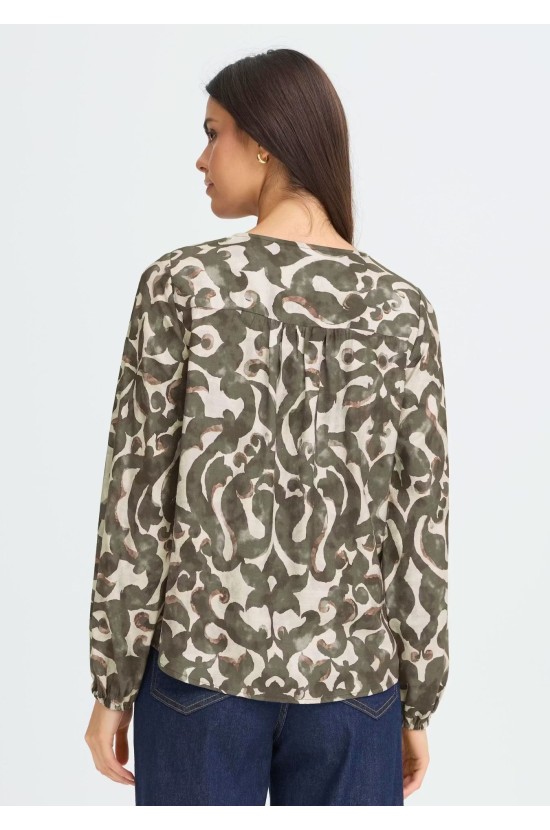 Μπλούζα Λαδί Με Εμπριμέ Σχέδιο