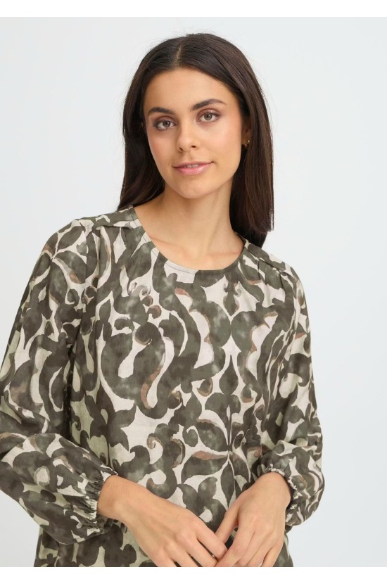 Μπλούζα Λαδί Με Εμπριμέ Σχέδιο