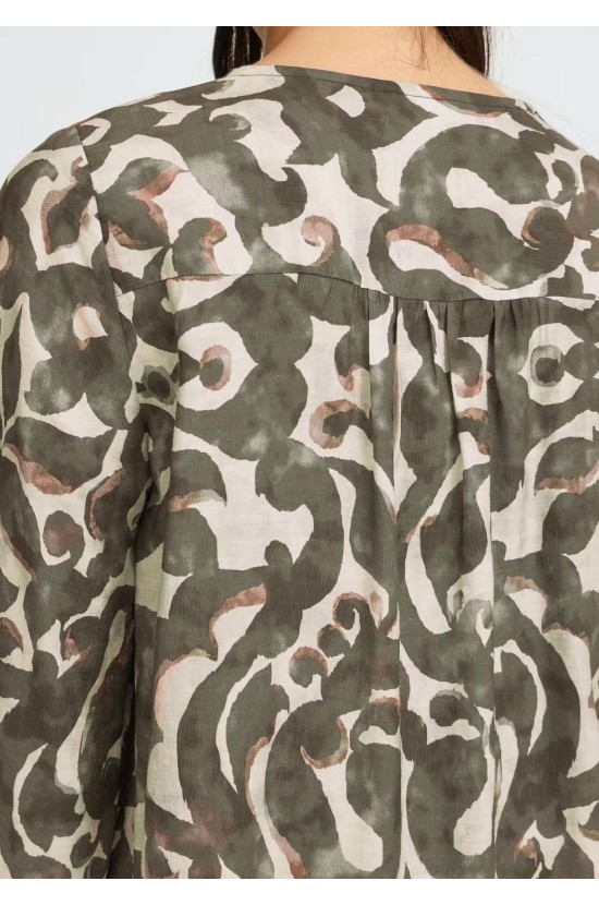 Μπλούζα Λαδί Με Εμπριμέ Σχέδιο