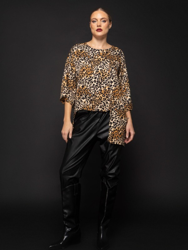 Leopard Μπλούζα με Ασύμμετρο Τελείωμα