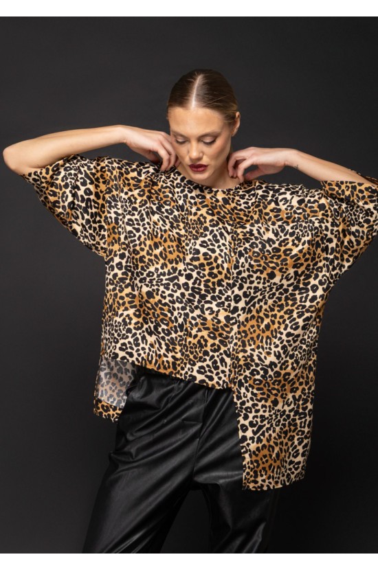 Leopard Μπλούζα με Ασύμμετρο Τελείωμα Leopard Μπλούζα με Ασύμμετρο Τελείωμα