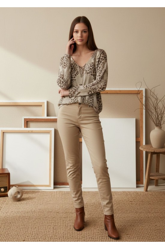 Μπλούζα Animal Print με V Λαιμόκοψη