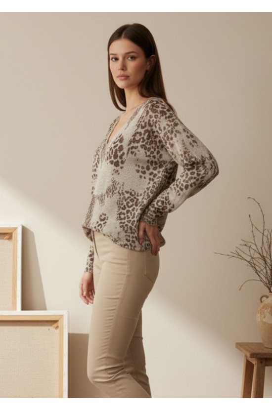 Μπλούζα Animal Print με V Λαιμόκοψη