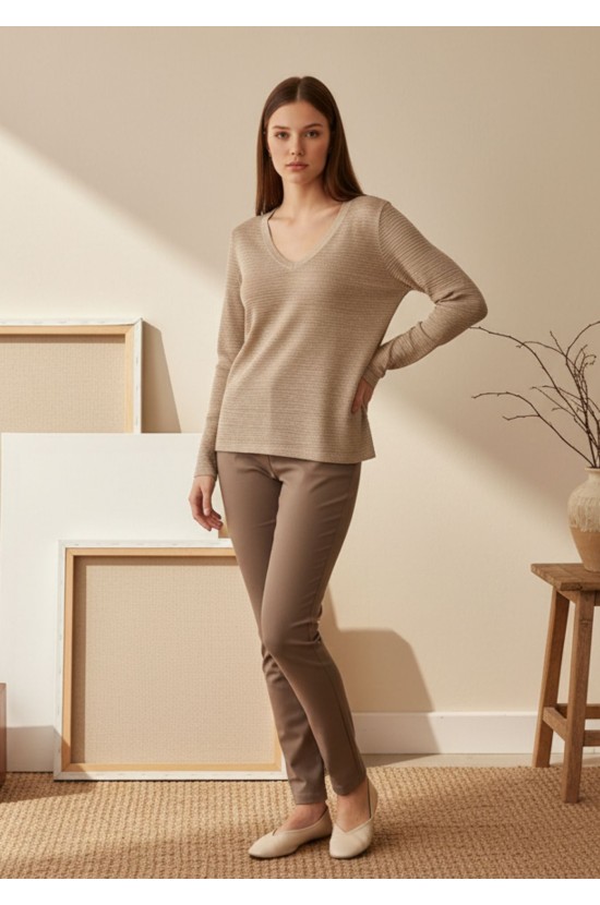 Μπλούζα V Μπεζ Χρυσό