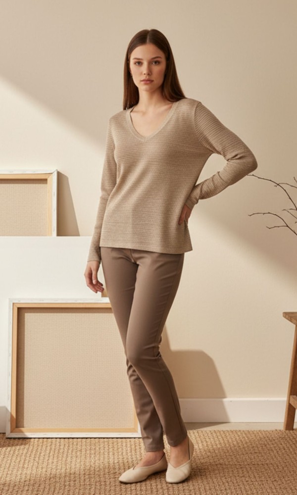 Μπλούζα V Μπεζ Χρυσό