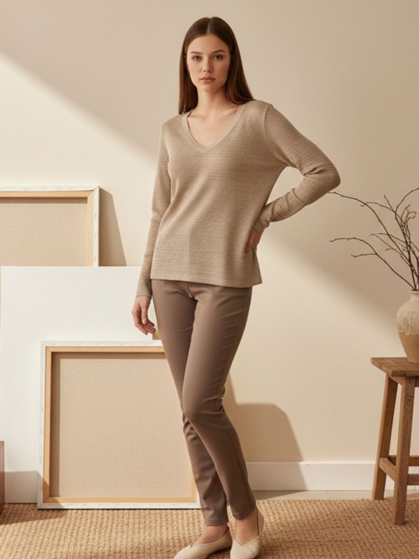 Μπλούζα V Μπεζ Χρυσό