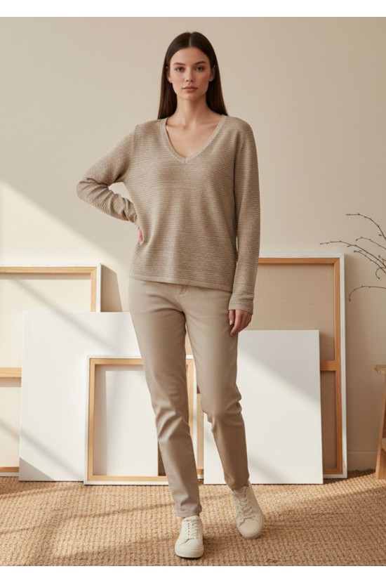 Μπλούζα V Μπεζ Χρυσό