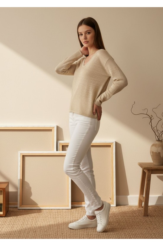 Μπλούζα V Μπεζ Χρυσό