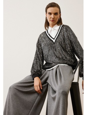 Casual Chic Μπλούζα με Παγιέτες