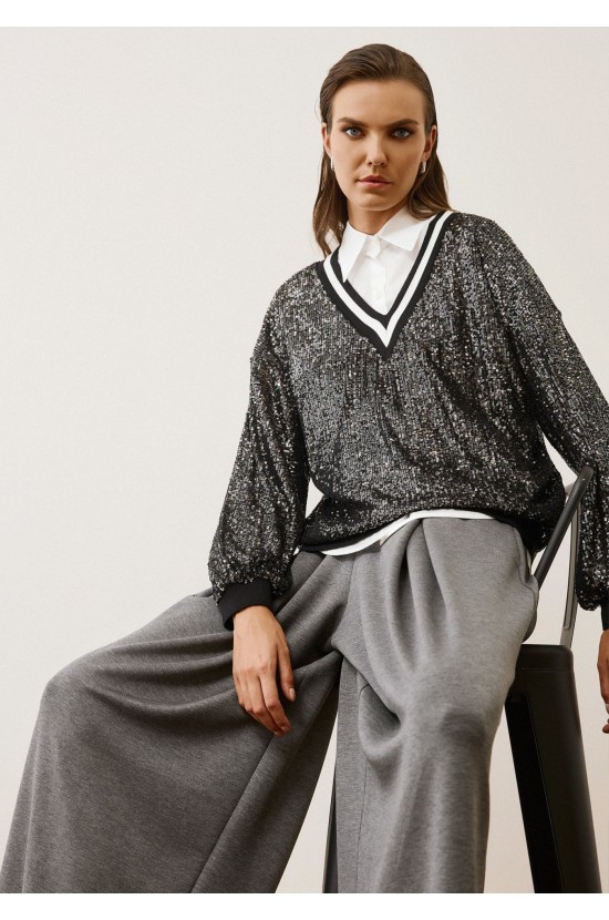 Casual Chic Μπλούζα με Παγιέτες