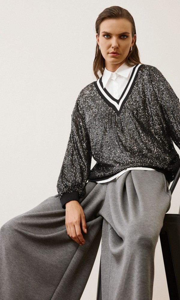 Casual Chic Μπλούζα με Παγιέτες
